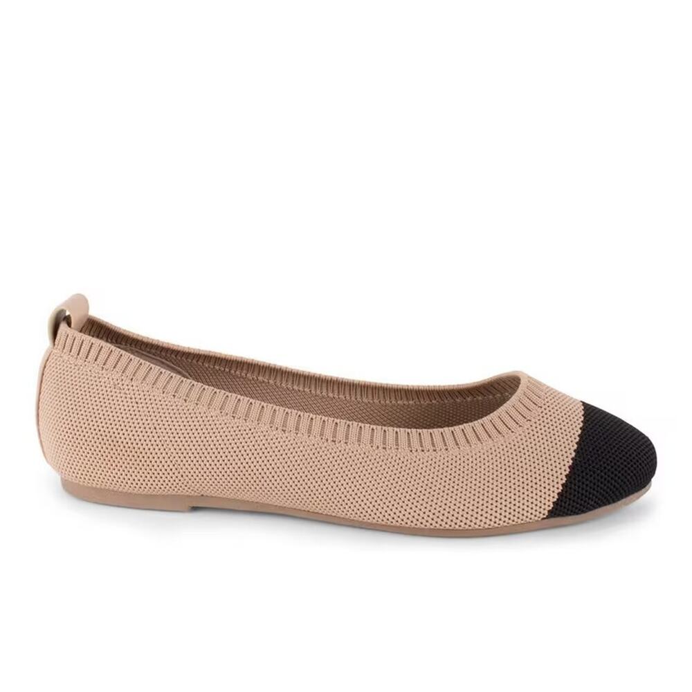 NEW Tahari Ballet Flats Naples Two Tone Tan & Black Size 7.5